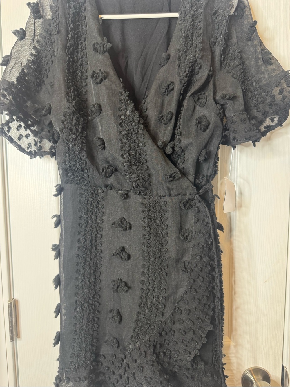 Black Textured Wrap Dress - Women